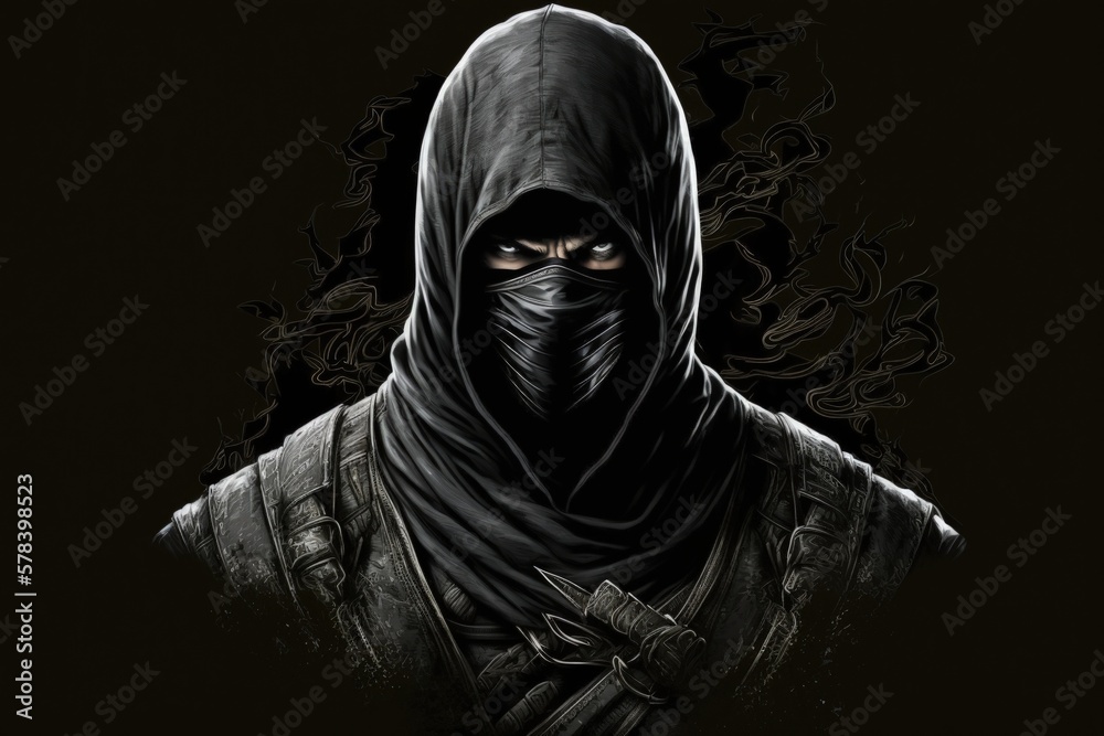 Dark ninja illustration, manga style. Generative AI Dark ninja illustration, manga style. Generative AI