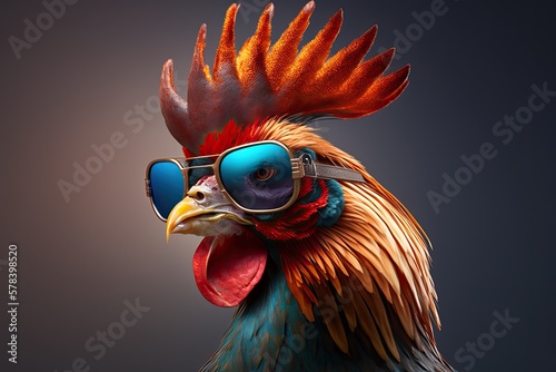 Fototapeta Rooster Wearing Sunglasses with Space for Copy (Generative AI)