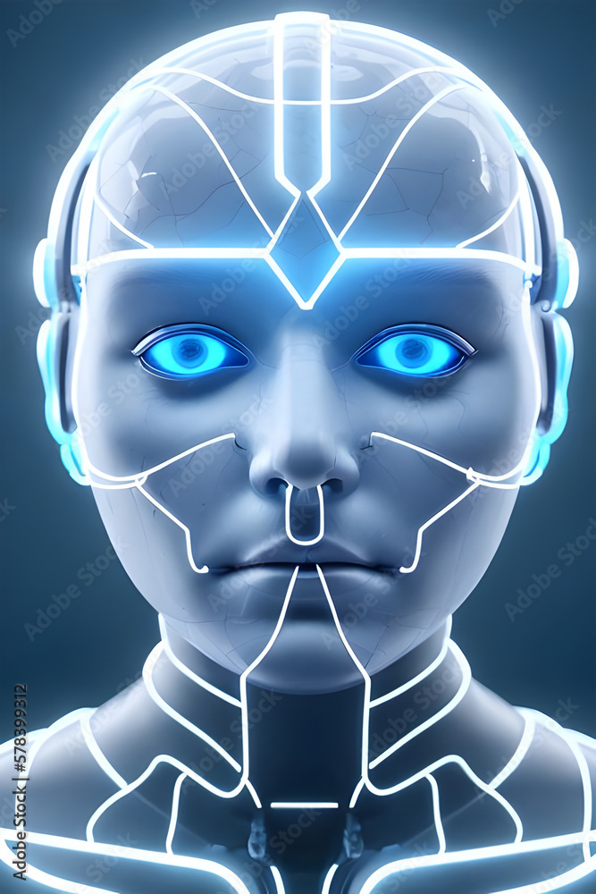 Obraz premium Graphic Concept of Cybernetics and Artificial Intelligence robotic Technology brain . Generative AI