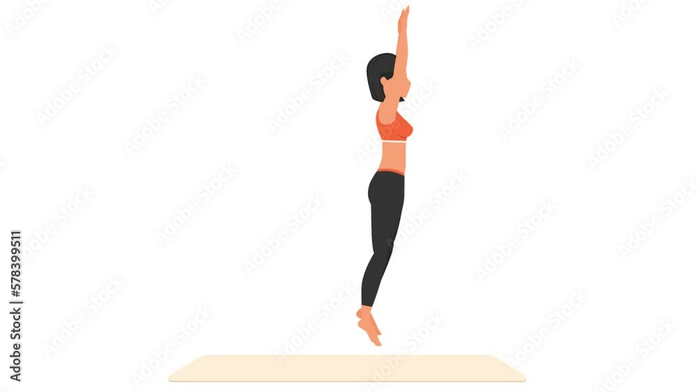 Burpees exercise tutorial. Female workout on mat
