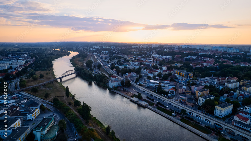 A panoramic drone photo of Gorzów Wlkp, a city in the Lubuskie Voivodeship of Poland, beautifully captures the essence of the urban landscape