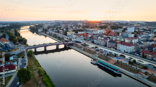 A panoramic drone photo of Gorz  w Wlkp  a city in the Lubuskie Voivodeship of Poland  beautifully captures the essence of the urban landscape