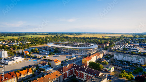 The sunny day in Gorzów Wielkopolski resulted in a beautiful drone photo showcasing the River Warta, the Cathedral, and the city center.