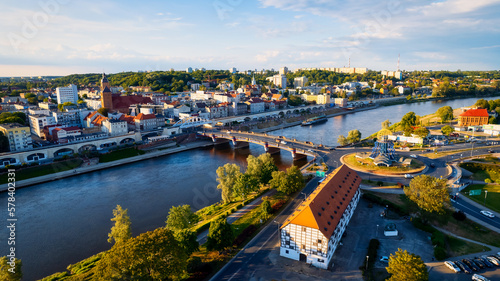 The sunny day in Gorzów Wielkopolski resulted in a beautiful drone photo showcasing the River Warta, the Cathedral, and the city center. © Sebastian