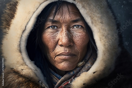 Portrait of Native Alaskan Eskimo middle aged Woman photo