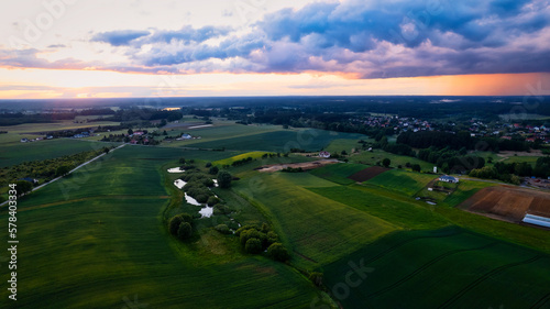 A stunning sunset aerial photo of fields in Poland near Gorzów Wlkp, captured by a drone © Sebastian