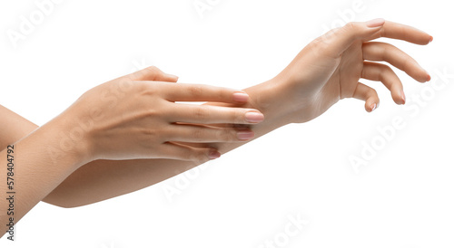 Slika na platnu Soft hands are happy hands! Close-up of hands getting a refreshing hydration boost