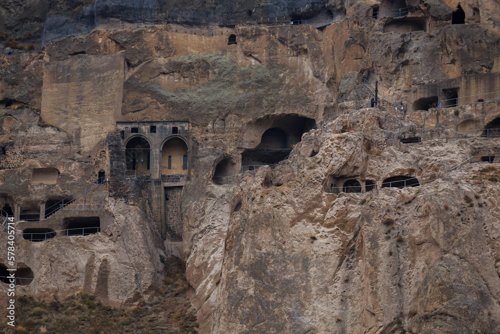 view of the monastery complex Vardzia, in georgia, the city in the rock