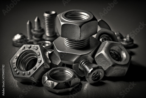 Steel Nuts and Bolts, Generative AI photo