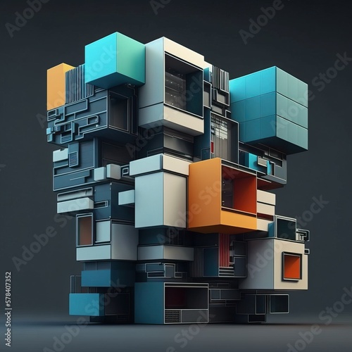 colorful apartment building made of different blocks, generative ai