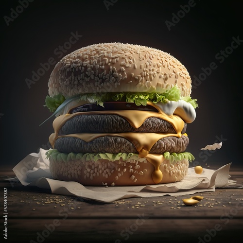 Huge hamburger with lots of...