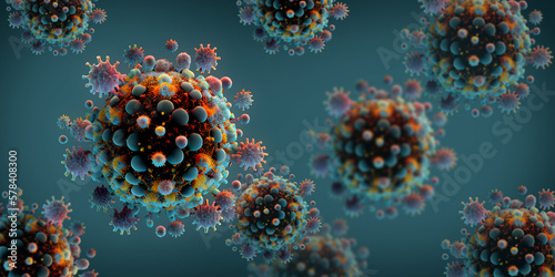 Macro coronavirus(covid-19), Microscopic virus close up concept. Generative AI