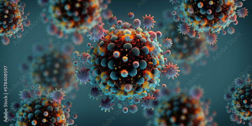 Macro coronavirus(covid-19), Microscopic virus close up concept. Generative AI Macro coronavirus(covid-19), Microscopic virus close up concept. Generative AI