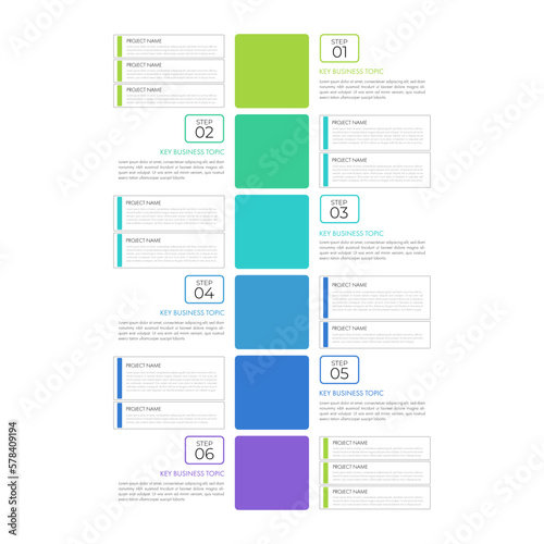 Modern infographic Timeline template or project plan can be used for workflow layout, diagram, number options, web design. Infographic business concept with 6 options, parts, steps or processes.