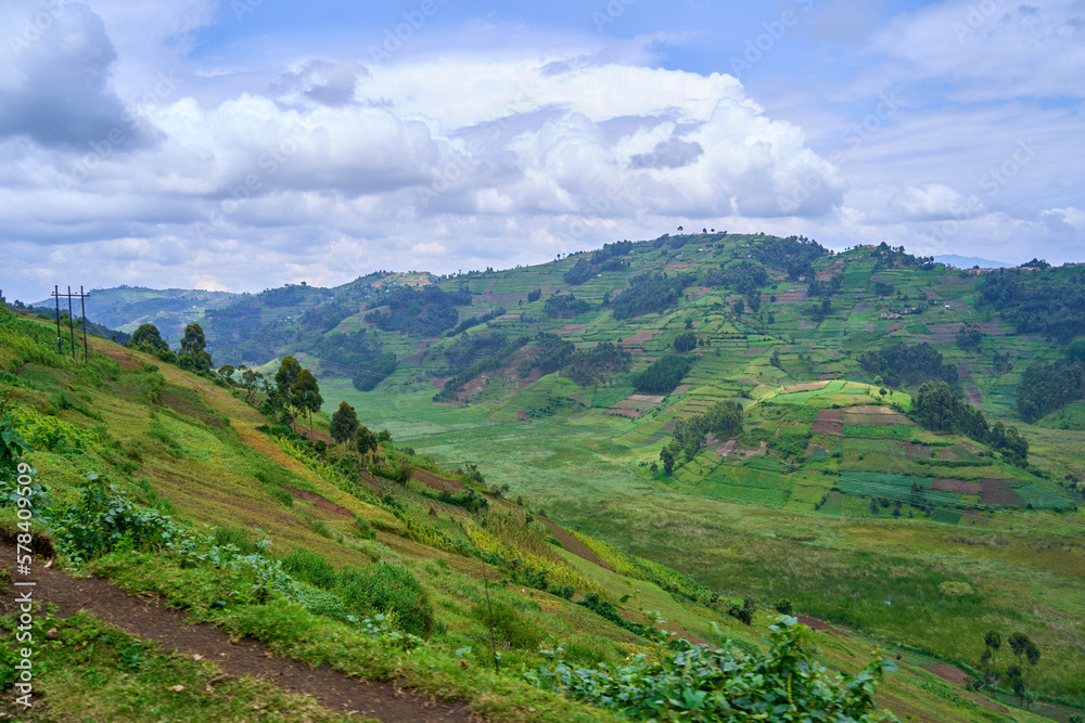 View of the hillside in rural Uganda