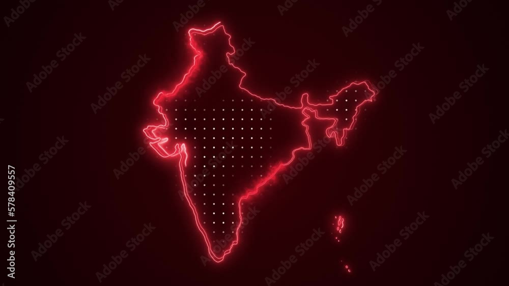 Neon Red India Map Borders Outline Loop Background. Neon Red Colored ...