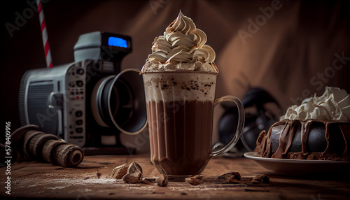 Hot chocolate with whipped cream generated by AI photo