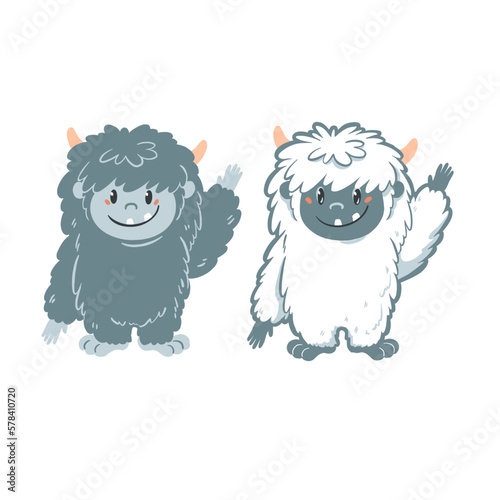 Fun yeti character, hand drawn vector illustration
