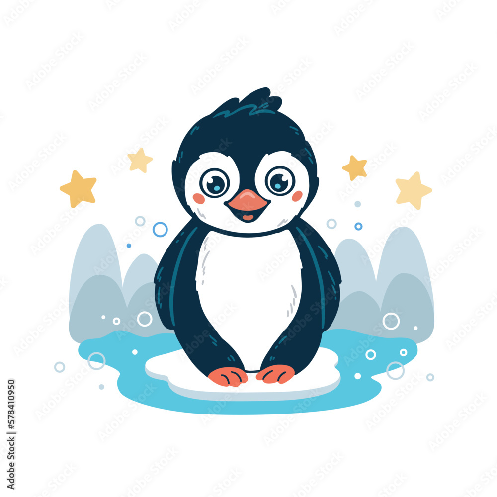 Naklejka premium Cute penguin character, vector hand drawn art 