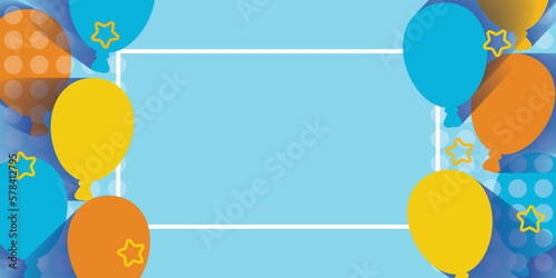Abstract modern banner with balloons and stars on blue background. Special offer or sale banner, birthday card, invitation. Vector illustration.