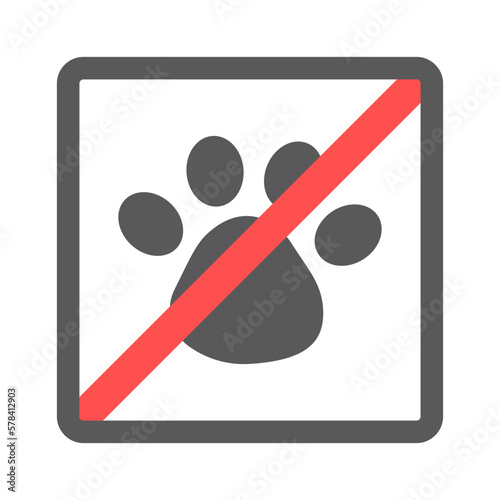 A dog's paw in a square prohibition sign. The icon of the prohibition of the presence of animals on the territory. Dog paw zoological icon.
