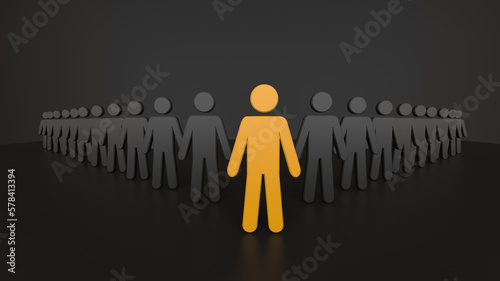 A person stands in front of a group of people Leadership concept - 3d rendering 3d Illustration