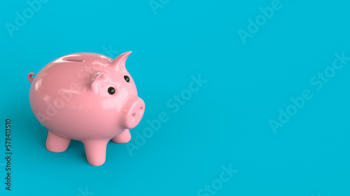 Pink piggy bank isolated on a blue background with copy space 3d rendering 3d illustration