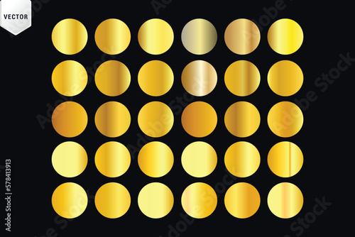 Gold gradients circle shape. Collection of colorful gradient illustrations for backgrounds