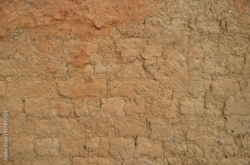 Old muddy adobe wall close