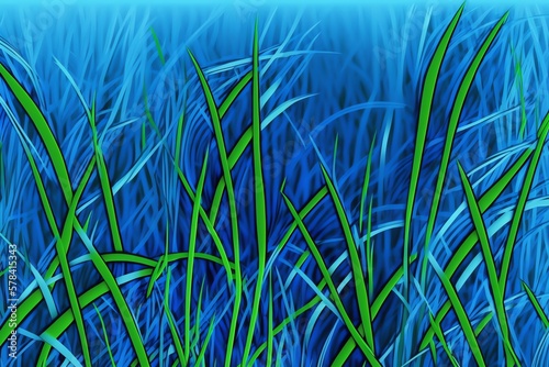 Abstract blue color grass background. Colored background. Generative AI