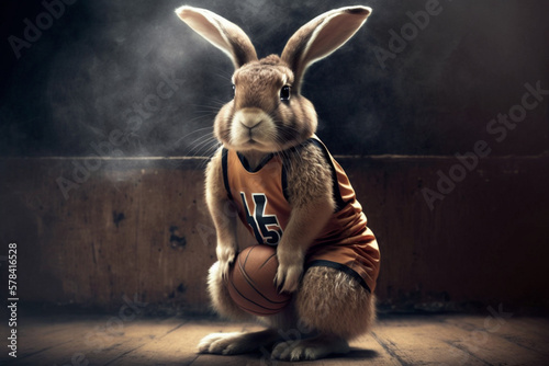 Vászonkép Rabbit in a basketball player outfit Generative AI