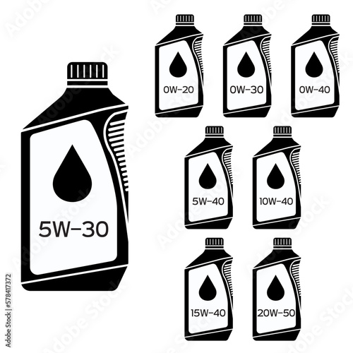 Motor oil container set. Oil quart. Outlined icons. Flat vector illustration.