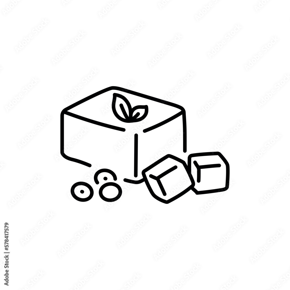 Soy cheese tofu black line icon. Organic vegan product Soy cheese tofu black line icon. Organic vegan product