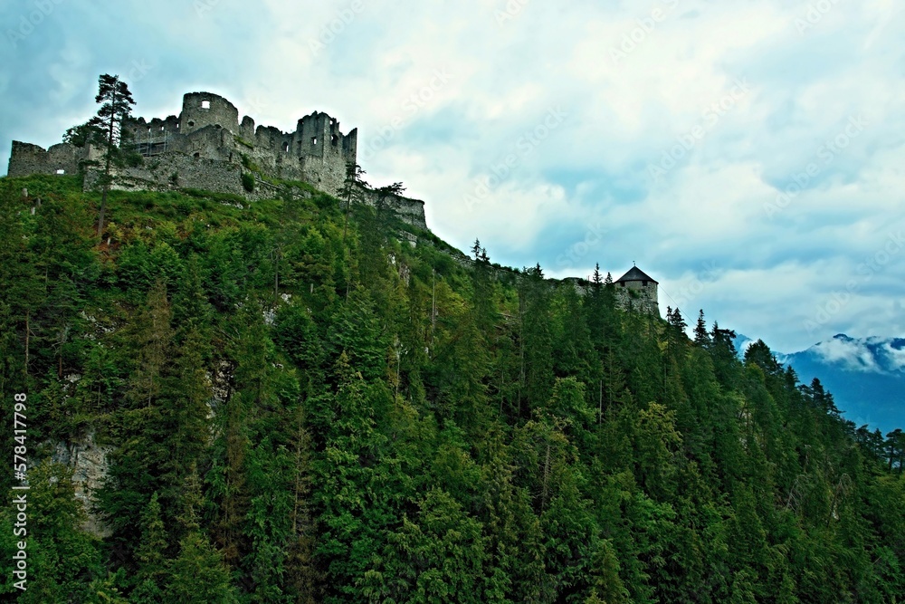 Austrian Alps-view of the ruins of Ehrenberg Castle near Reutte in the Lechtal Alps