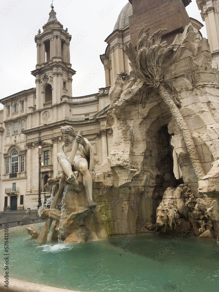 Close-up on fountain. Rome. Italy. Location vertical.