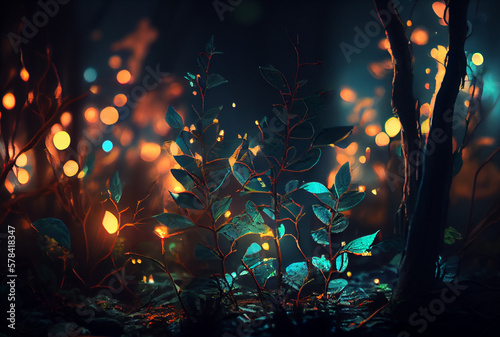 Night forest bokeh full off details high quality 8k, Generative Ai