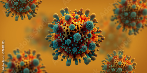 New coronavirus 2019-ncov, Microscopic virus close up concept. Generative AI
