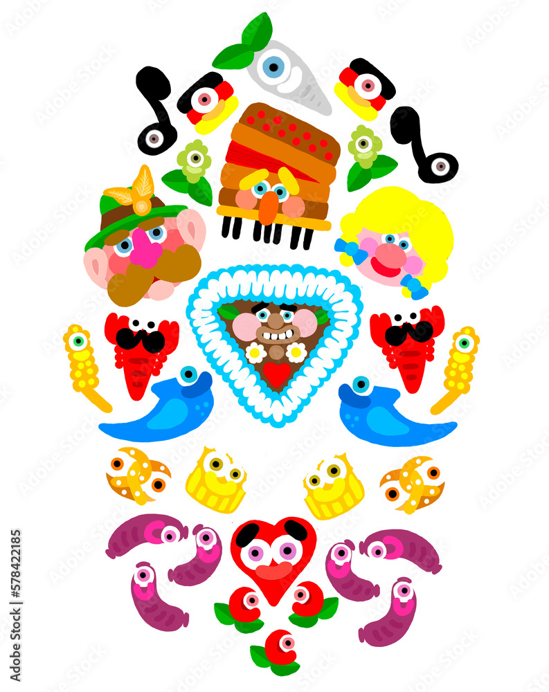 Fototapeta premium Oktoberfest Munchen Bavarian Beerfest Fun Illustration with Transparent Background