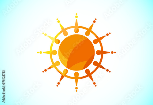 Abstract polygonal sun logo design, Solar sunburst icon. Geometric triangle shapes