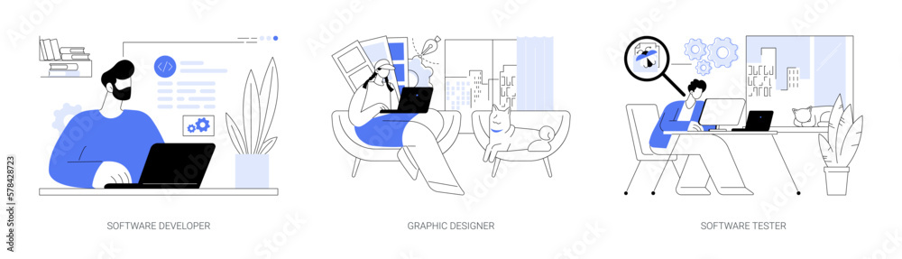Remote IT jobs abstract concept vector illustrations.