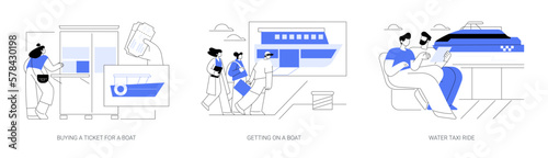 Commercial water transportation abstract concept vector illustrations.