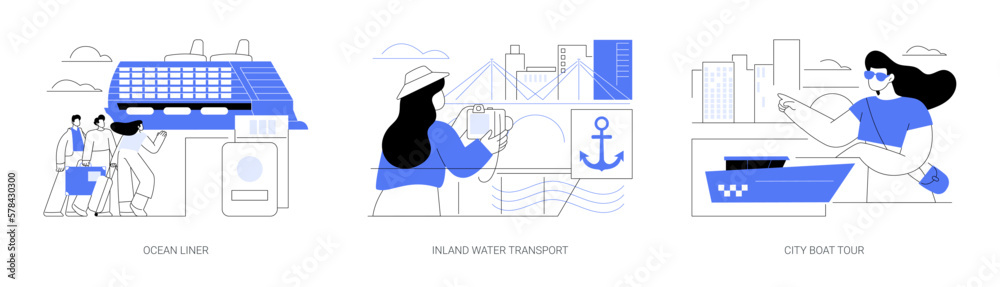 Passenger marine transportation abstract concept vector illustrations. - obrazy, fototapety, plakaty 
