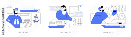 Sea transport professions abstract concept vector illustrations.