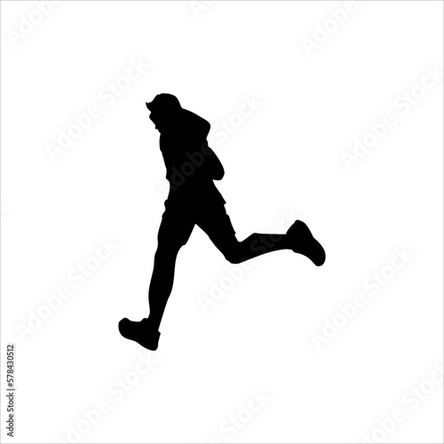 black and white silhouette design of a jogging person