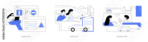 Driving license exams abstract concept vector illustrations.