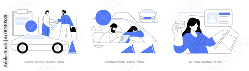 Driving test abstract concept vector illustrations.