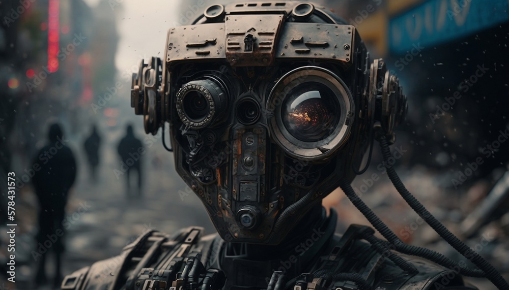 old robot garbage collector, with eyes of different sizes, android old robot garbage collector, with eyes of different sizes, android