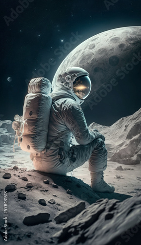 Esa Astronaut stays on moon and watches to the erth Generative AI photo