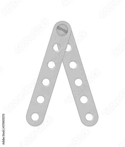 Cyrillic alphabet from the details of the iron constructor. Vector illustration isolated on white background