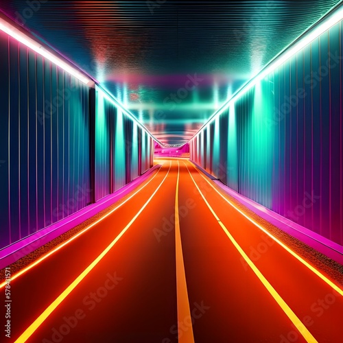 abstract fantasy glowing neon light road, generative art by A.I